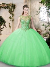 2016 Inexpensive Bateau and Beading Quinceanera Dresses