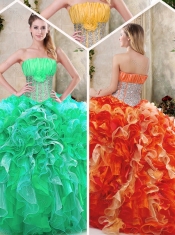 2016 Luxurious Strapless Quinceanera Dresses with Sequins and Ruffles