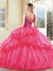 2016 Modest V Neck Quinceanera Dresses with Appliques and Ruffles