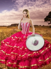 2016 New Styles Beading and Ruffled Layers Red Detachable Quinceanera Dresses