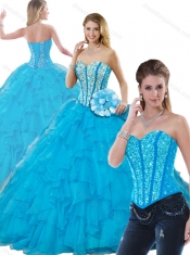 2016 New Styles Beading Detachable Quinceanera Dresses in Aqua Blue