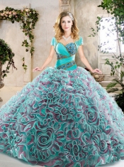 2016 New Styles Brush Train Quinceanera Gowns with Beading and Ruffles