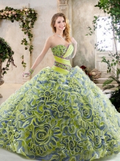 2016 New Styles Brush Train Quinceanera Gowns with Beading and Ruffles