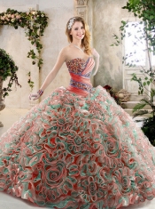 2016 New Styles Brush Train Quinceanera Gowns with Beading and Ruffles