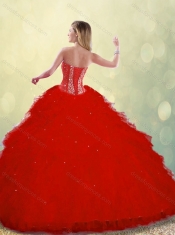 2016 New Styles Red Detachable Sweet 16 Dresses with Ruffles and Beading