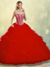 2016 New Styles Red Detachable Sweet 16 Dresses with Ruffles and Beading