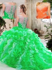 2016 New Styles Scoop Quinceanera Dresses with Beading and Ruffles