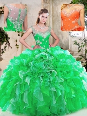 2016 New Styles Scoop Quinceanera Dresses with Beading and Ruffles