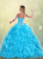 2016 Pretty Aqua Blue Detachable Quinceanera Dresses with Beading