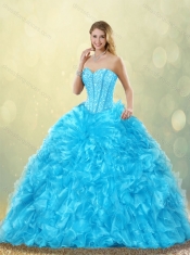 2016 Pretty Aqua Blue Detachable Quinceanera Dresses with Beading