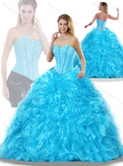 2016 Pretty Aqua Blue Detachable Quinceanera Dresses with Beading