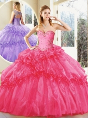 2016 Pretty Hot Pink Quinceanera Dresses with Beading
