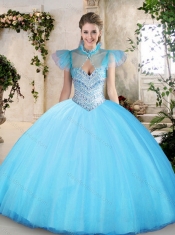 2016 Pretty Sweetheart Aqua Blue Quinceanera Dresses with Beading