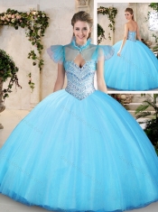 2016 Pretty Sweetheart Aqua Blue Quinceanera Dresses with Beading