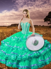 2016 Pretty Sweetheart Beading and Ruffled Layers Detachable Quinceanera Gowns