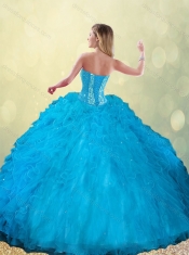 2016 Pretty Sweetheart Beading Blue Quinceanera Dress with Ruffles