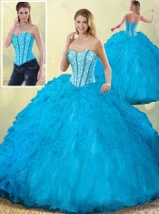 2016 Pretty Sweetheart Beading Blue Quinceanera Dress with Ruffles
