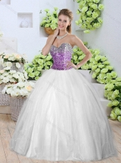 2016 Pretty White Detachable Quinceanera Dresses with Sequins and High Slit