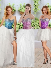 2016 Pretty White Detachable Quinceanera Dresses with Sequins and High Slit