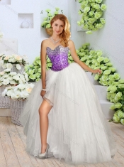 2016 Pretty White Detachable Quinceanera Dresses with Sequins and High Slit