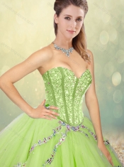 2016 Spring New Styles Sweetheart Beading Quinceanera Dresses in Yellow Green