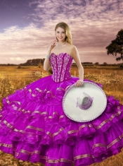 Gorgeous Beading and Ruffled Layers Fuchsia Detachable Sweet 16 Gowns