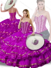 Gorgeous Beading and Ruffled Layers Fuchsia Detachable Sweet 16 Gowns