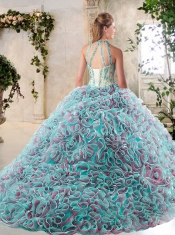 Hot Sale Appliques and Ruffles Sweet 16 Dresses with Halter Top