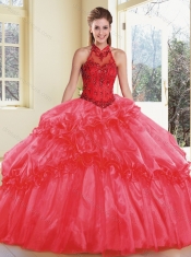 New Styles Appliques and Ruffles Quinceanera Gowns with Halter Top