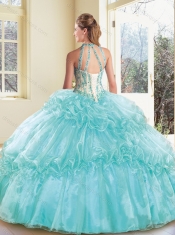 New Styles Appliques and Ruffles Quinceanera Gowns with Halter Top