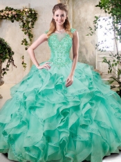 Pretty Appliques and Ruffles Sweet 16 Dresses in Turquois