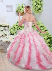 Pretty Brush Train Quinceanera Gowns with Beading and Ruffles