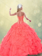 Pretty Coral Red Quinceanera Gowns with Beading and Ruffles for Fall