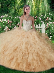 2015 New Styles Sweetheart Beading Quinceanera Gowns in Champagne