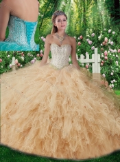 2015 New Styles Sweetheart Beading Quinceanera Gowns in Champagne
