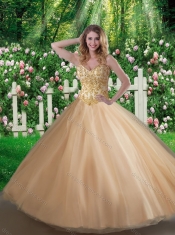 2016 Affordable A Line Champagne Sweet 16 Gowns with Beading