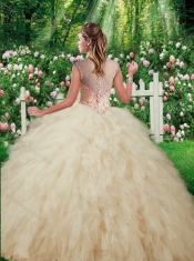 2016 Exquisite Quinceanera Gowns with Beading and Ruffles in Champange
