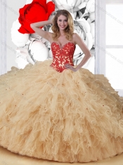 2016 Exquisite Sweetheart Champagne Quinceanera Dresses with Appliques and Ruffles
