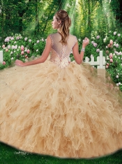 2016 Gorgeous Straps Beading Sweet 16 Gowns in Champange