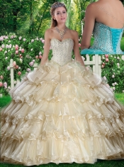 2016 Hot Sale Sweetheart Beading and Ruffled Layers Quinceanera Dresses