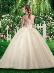 2016 Inexpensive A Line Champange Quinceanera Dresses with Beading and Appliques