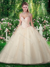 2016 Inexpensive A Line Champange Quinceanera Dresses with Beading and Appliques