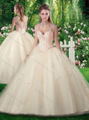 2016 Inexpensive A Line Champange Quinceanera Dresses with Beading and Appliques