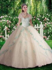 2016 Inexpensive Champagne Quinceanera Dresses with Beading and Appliques
