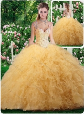 2016 Luxurious Straps Beading and Ruffles Sweet 16 Dresses in Champange