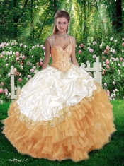 2016 Pretty Ball Gown Beading Champange Quinceanera Dresses