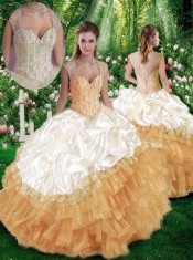 2016 Pretty Ball Gown Beading Champange Quinceanera Dresses