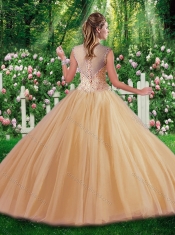 2016 Simple A Line Champange Quinceanera Gowns with Beading and Appliques