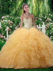 Beautiful Ball Gown Sweetheart Quinceanera Dresses with Beading in Champagne