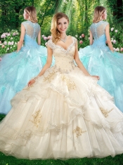 Beautiful Straps Champagne Quinceanera Dresses with Beading and Appliques